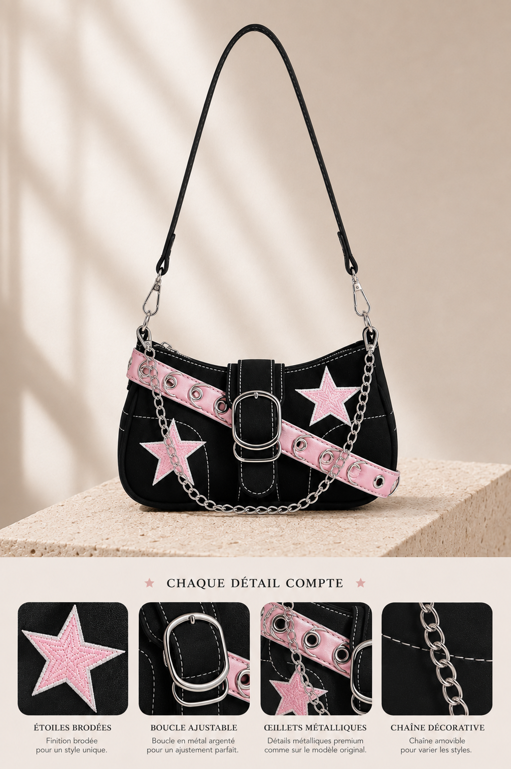 Sac baguette rose Y2K